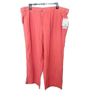 NWT Wonderly plus size gauze cotton pull-on pants pockets stretch 3X coral